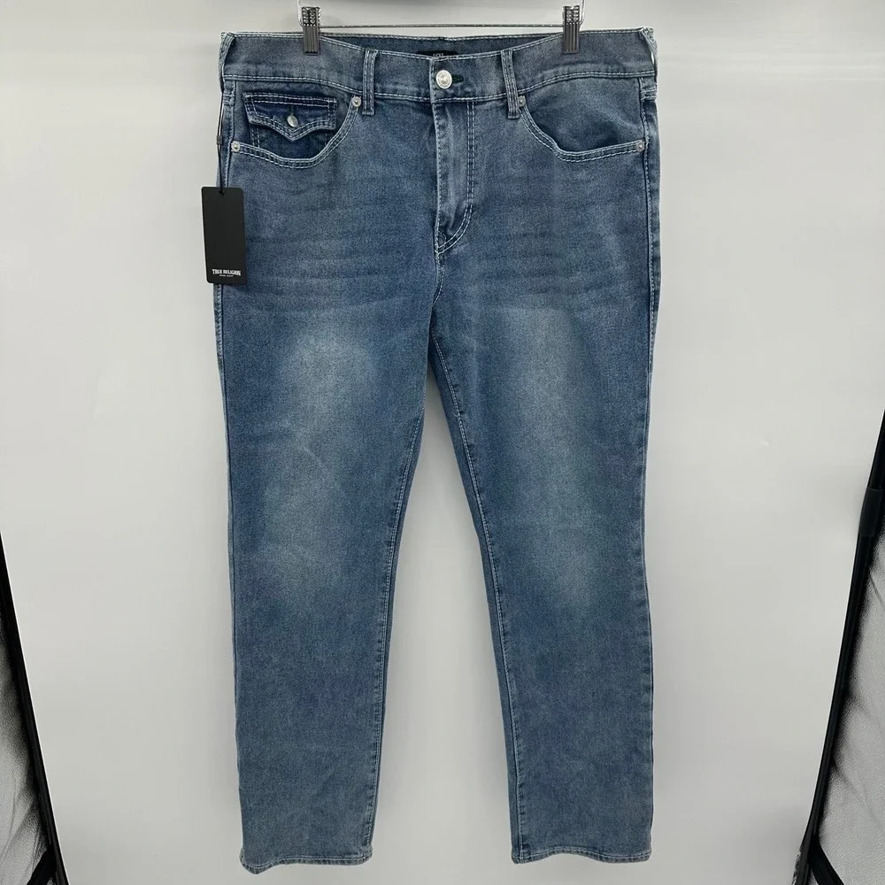 True Religion Ricky Big T Flap Relaxed Straight Jeans Light Pacific Wash 36x34